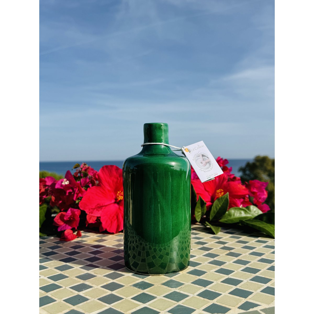 Handmade oil bottle of oil donors oil jug ceramic bottle "Unica" for olive oil & vinegar from Italy