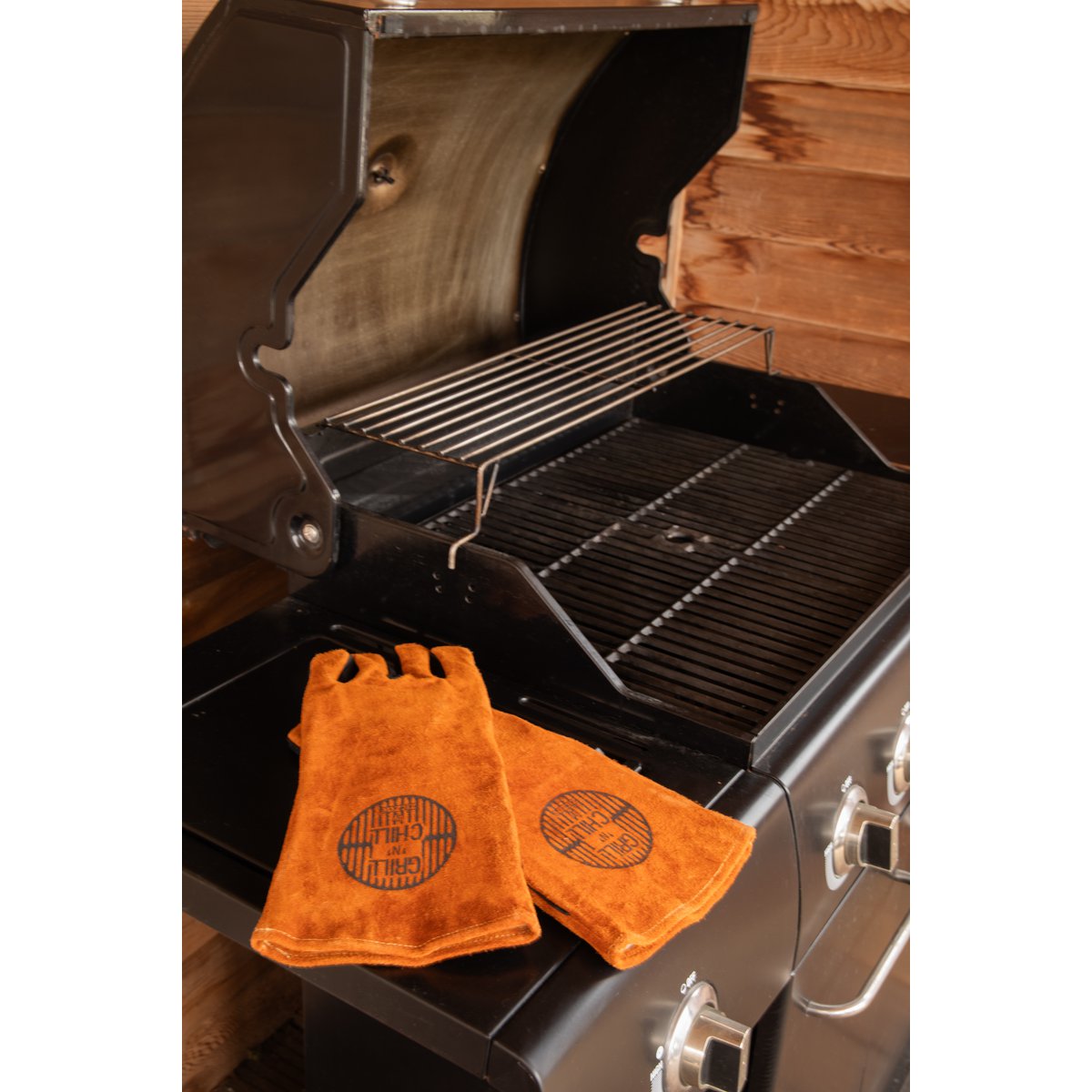 Set di 2 guanti da barbecue in pelle - 36 x 19 cm - marrone