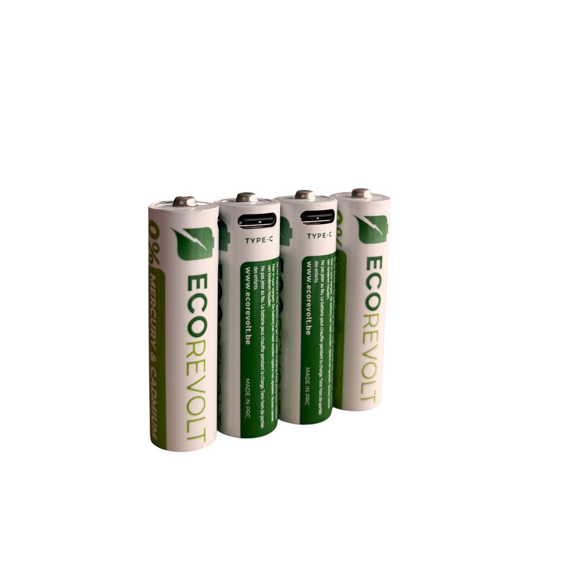 Ecorevolt-pack van 4 repcherable AA Repcherable USB-C 700 MAH 1.5V + 4-kop kabel