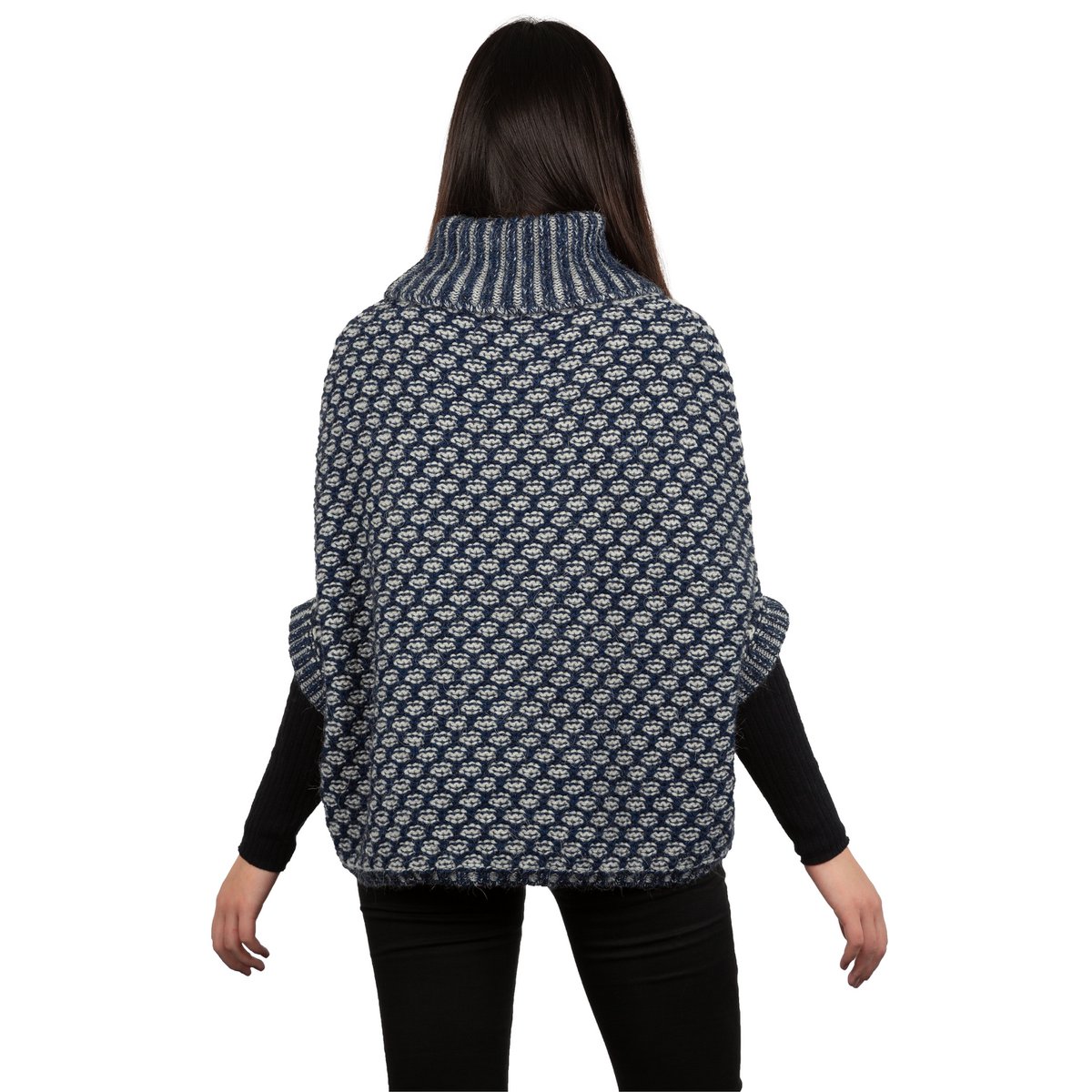 Susanne - Jacquard Poncho de dos tono en lana de alpaca