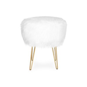 Ida stool, white faux fur, gold metal legs