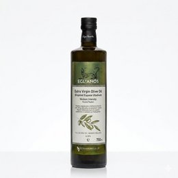  "Extra virgin olive oil, dark glass bottle, 750ml, green liquid, olive branch label, premium quality"