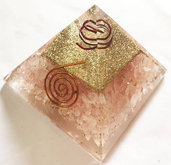 Orgonite Pyramide, Rose Quartz, Reiki Symbol and Spiral
