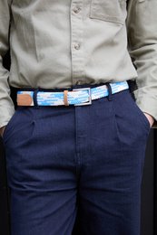 Beige white elastic braided belt