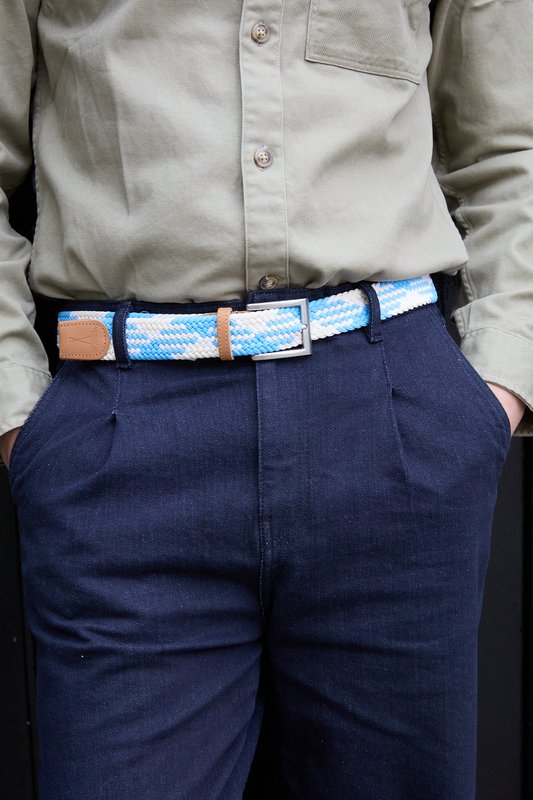 Beige white elastic braided belt