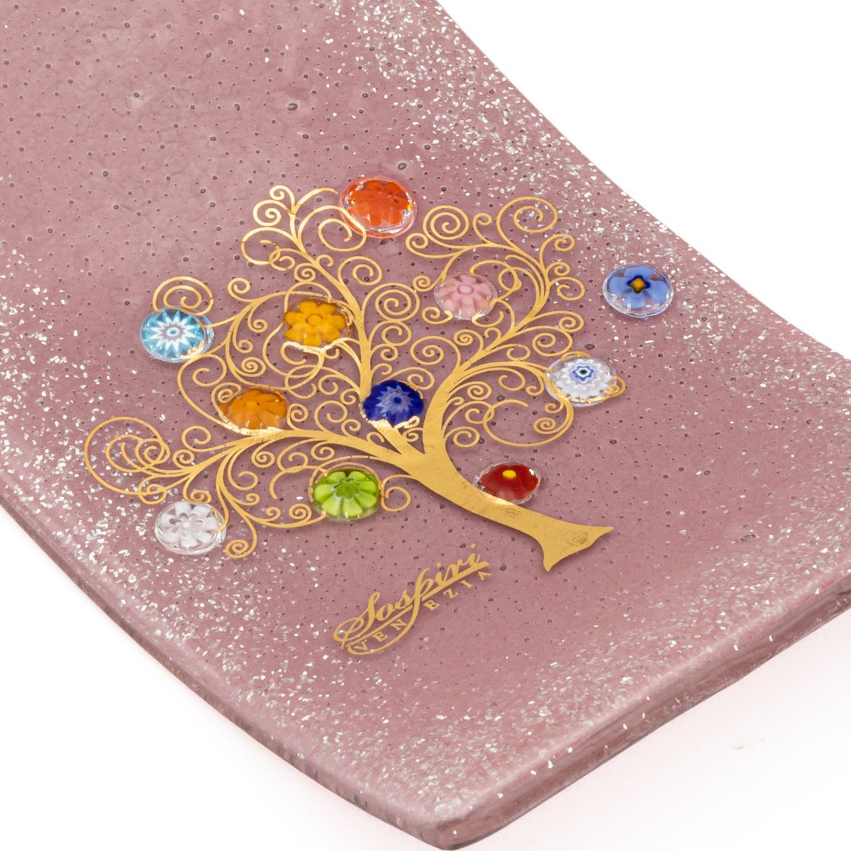Havered rechthoekige muurwacht, in Murano Glass, Gift Idea, Gunsten, Golden Decoration Tree of Life