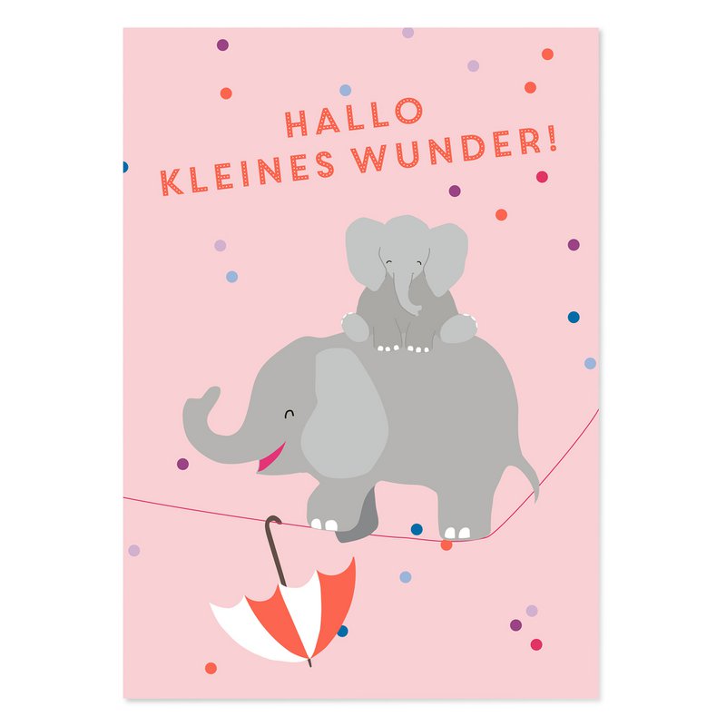 Karte zur Geburt „Hallo kleines Wunder“ – Baby Karte Mädchen mit Elefanten