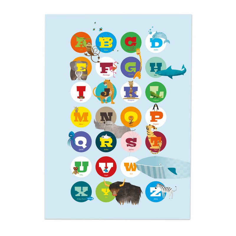 A4 picture alphabet with animals for the children's room