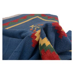 Alfombra Kilim Tribal Azul Hecha A Mano