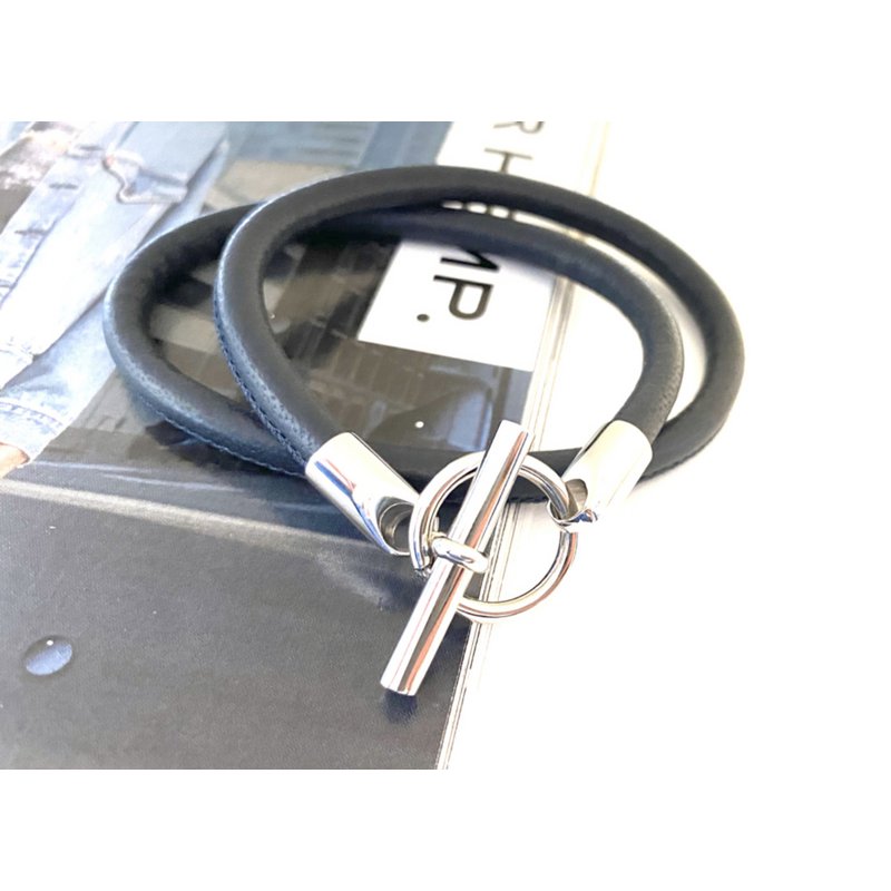 Bracelet leather hermes style dark blue