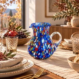1 Klassiker Caraffa in handgemachtem und handgefertigtem Glas mit Murrine di Murano, "I Colori di Murano" Linie 1000 ml. In Italien gemacht
