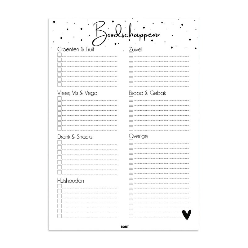 Boodschappen planner - Weekplanner - A5 - stippen - Maaltijdplanner - Dieet Planner - Boodschappenlijstje - Supermarkt planner - Dag planner - 50 pagina's