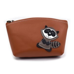 Handgemaakte volnerf lederen make-up tas met schattige wasbeer