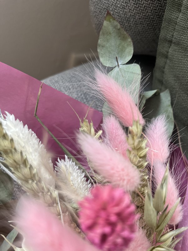 Lille tørret blomsterbuket med kort - Lidt tak