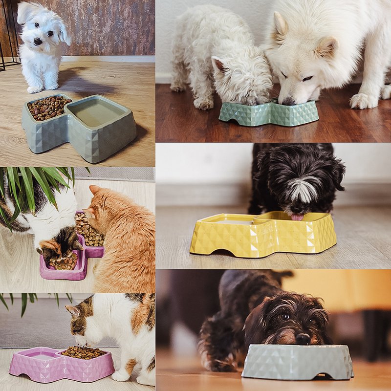 Ne & No® Bamboo Double Bowl para gatos y perros
