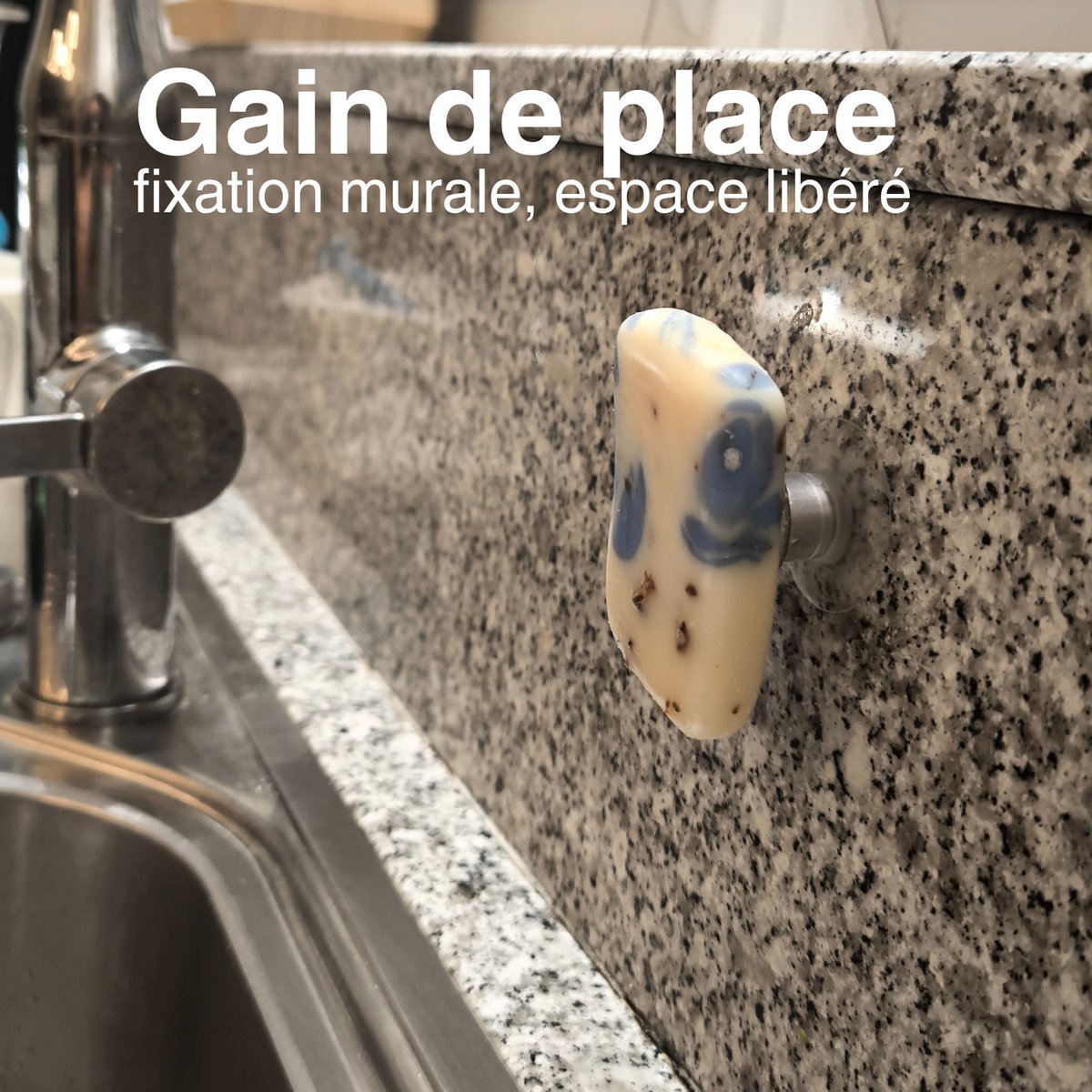 Magnetic Soft-free gap without drilling-hygienic & design-Bathroom wall fixation, kitchen, shower-dry soap-made in France