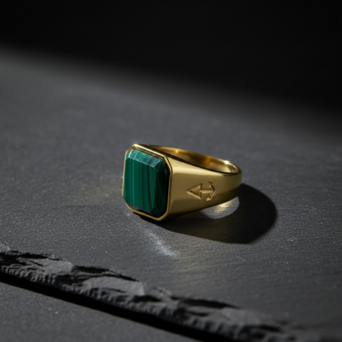 Ring HORUS MALACHIT | 925 Silber | vergoldet