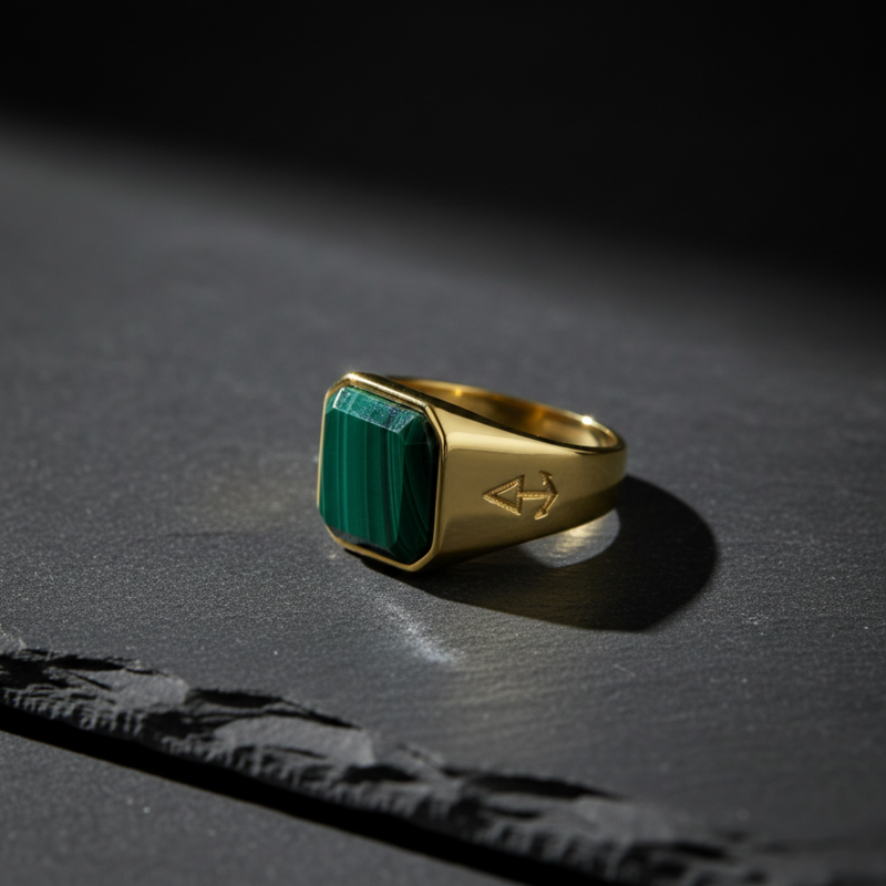 Ring HORUS MALACHITE | 925 silver | gilded
