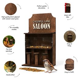 Mangeoire à oiseaux en bois « Saloon », décor élégant de jardin et de balcon, cadeau pour les amoureux des oiseaux
