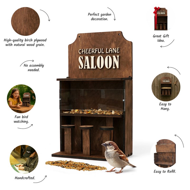 Mangeoire à oiseaux en bois « Saloon », décor élégant de jardin et de balcon, cadeau pour les amoureux des oiseaux