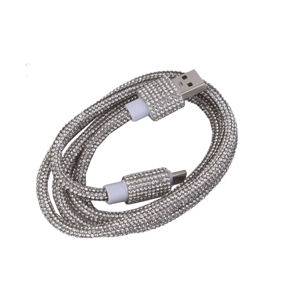 USB cable type -C 1M in silver rhinestones - 10W
