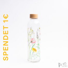 0.7 liter glass bottle with floral design, suitable for travel use.