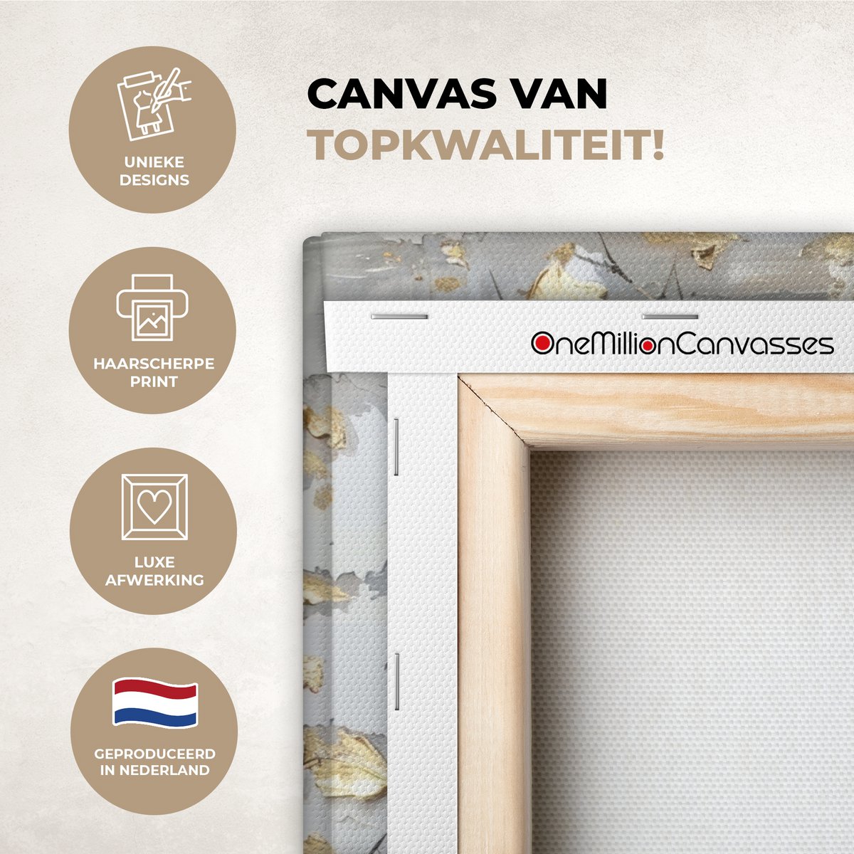 Peinture sur toile - Décoration murale - Boom - Beige - Gray - Gold - Résumé