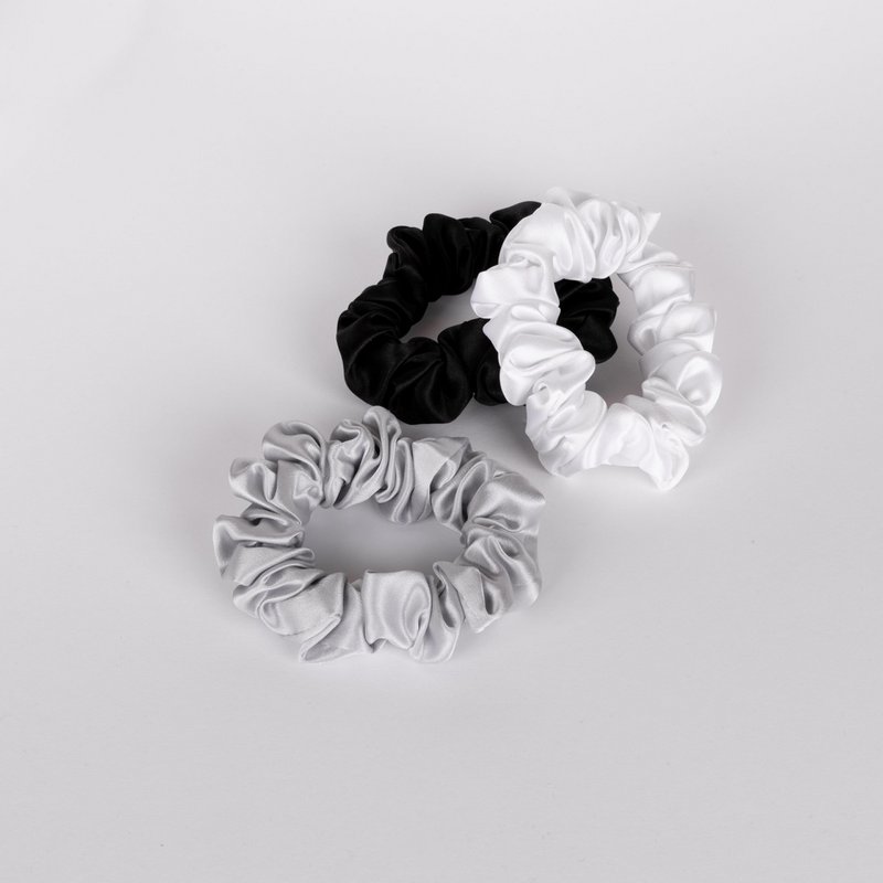 SCRUNCHIES - WHITE, BLACK & SILVER