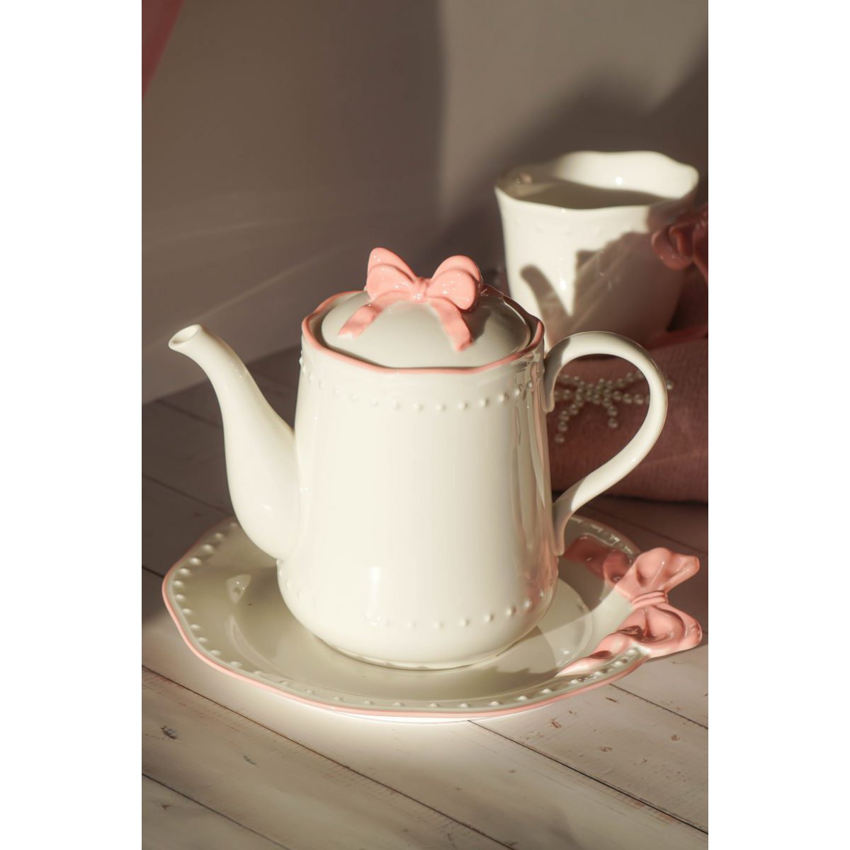 Theepot Ribbon Grace roze 950 ml Isabelle Rose