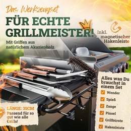 Premium grill cutlet set made of stainless steel with acacia wood handle