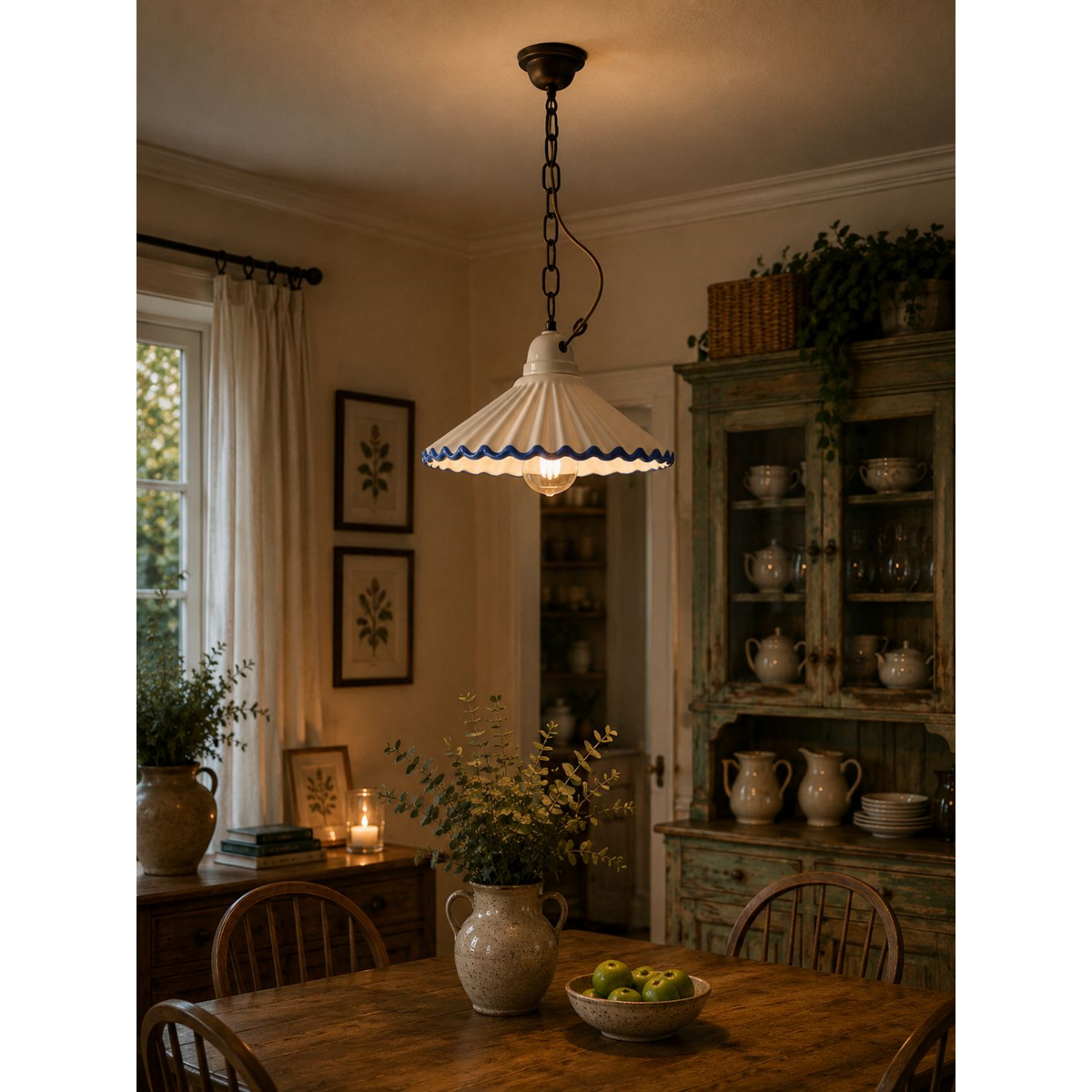 39 cm chandelier with blue ceramic edge chain