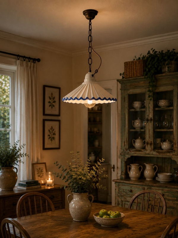 39 cm chandelier with blue ceramic edge chain