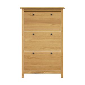 Shoe cabinet made of solid pine wood - waxed honey color - 3 flaps with 2 compartments each - 72 x 35 x 124 cm
