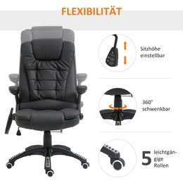 Silla de oficina con función de masaje, función de calor, altura regulable, función de inclinación, silla de oficina de masaje, blanco crema + negro