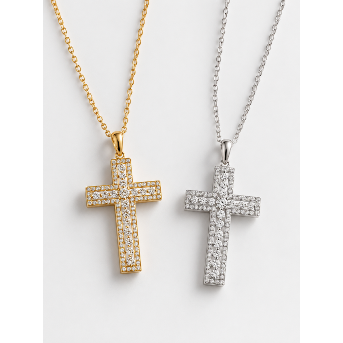 Stralende dubbele rij Moissanite kruisketting