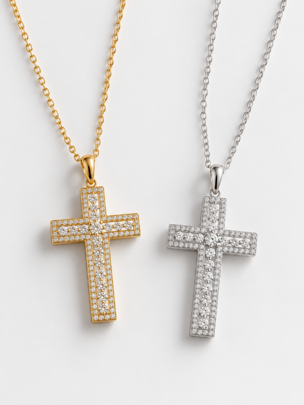 Stralende dubbele rij Moissanite kruisketting