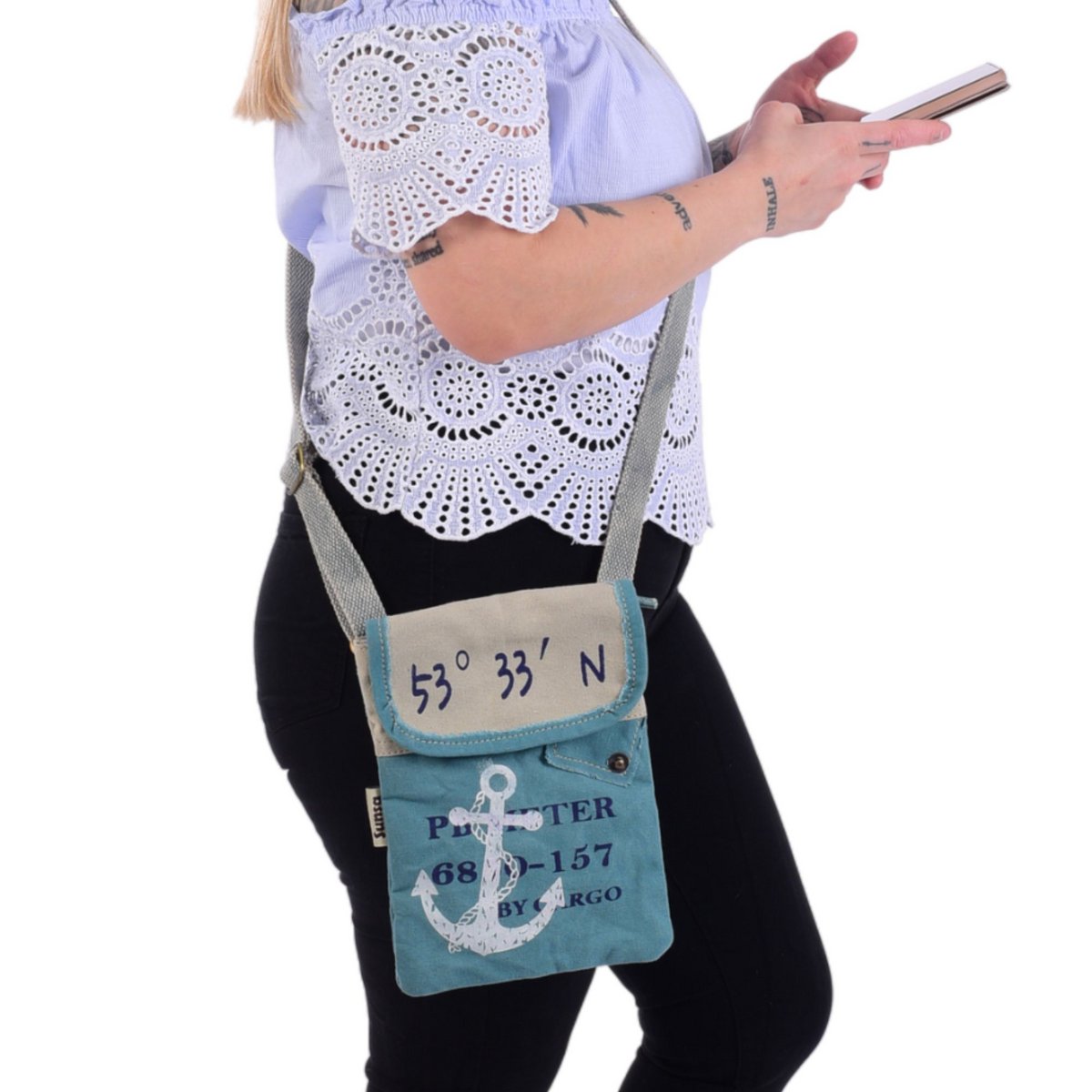 Sac bandoulière femme Sunsa. Sac à bandoulière de style maritime. Sac à main en toile. petit sac bandoulière pour femme.