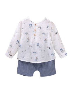 Babyjongensset met shirt met print en blauwe denim short F125-21212054