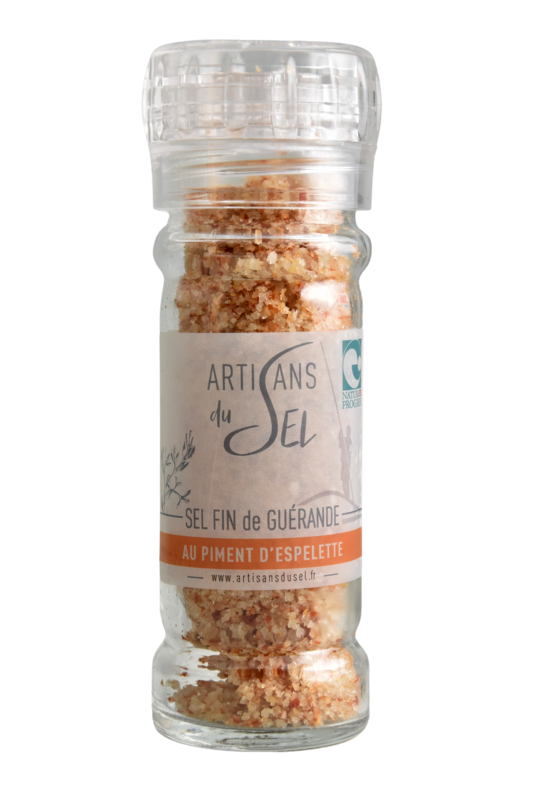 Sel fin de Guérande au Piment d’Espelette AOP– Moulin Rechargeable 80g – Artisans du Sel