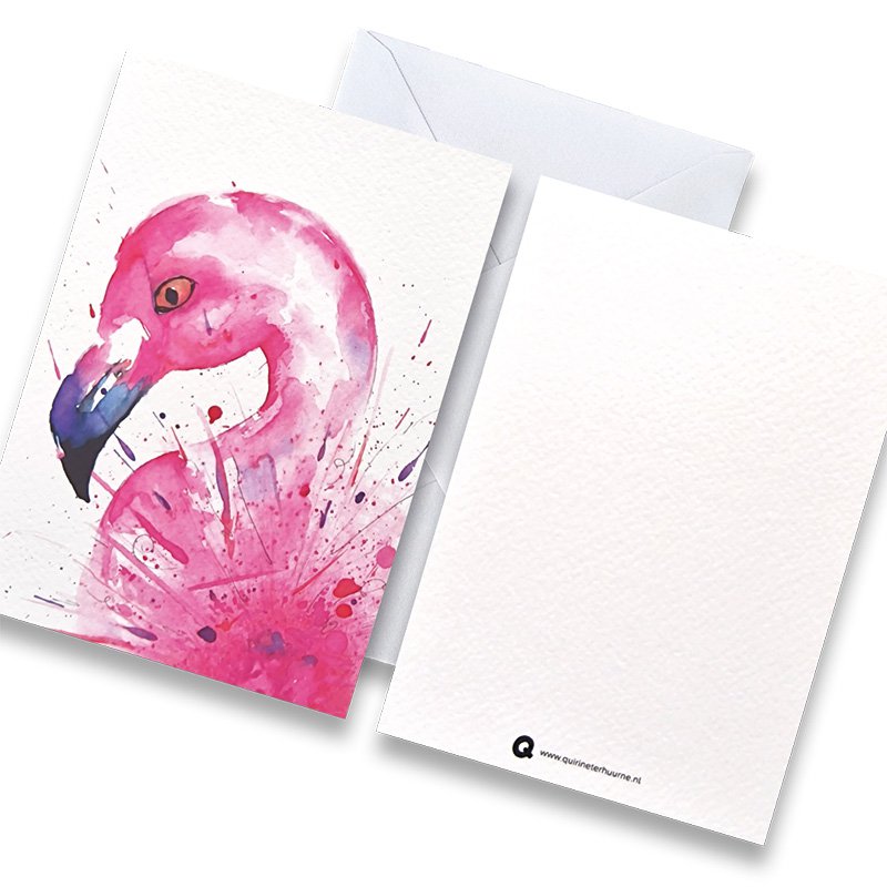 Kaart flamingo kleur met envelop
