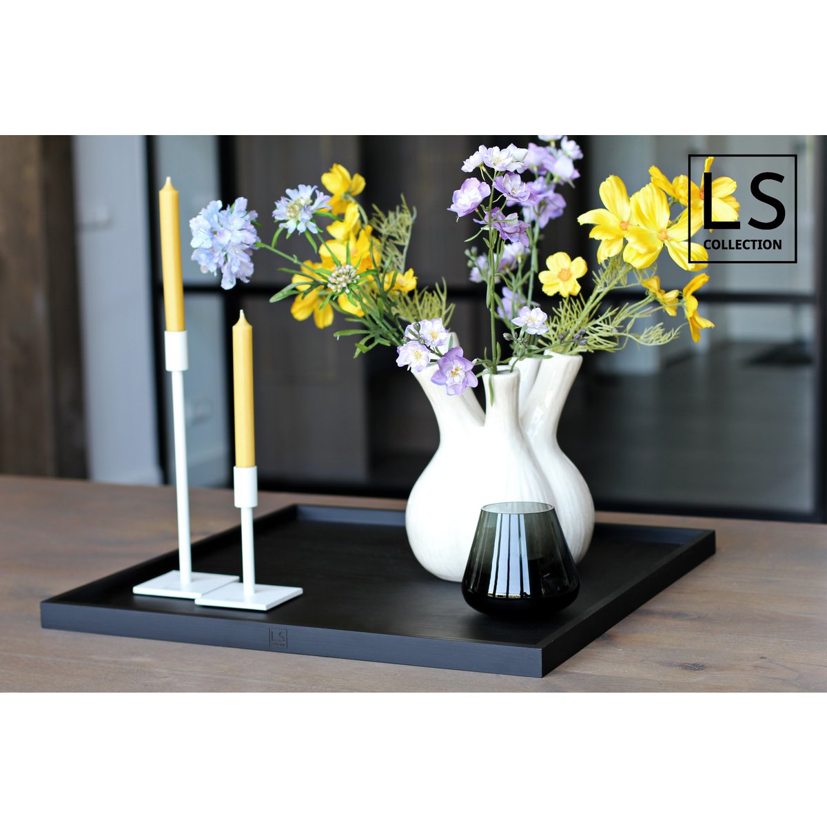 LS Collection® - Carré 60x60cm - Plateau - Plateau à bougies - Plateau à bougies - Planche de service - Plateau en bois - Plateau en bois - Plateau - Décoration - Accessoires pour la maison - Noir mat