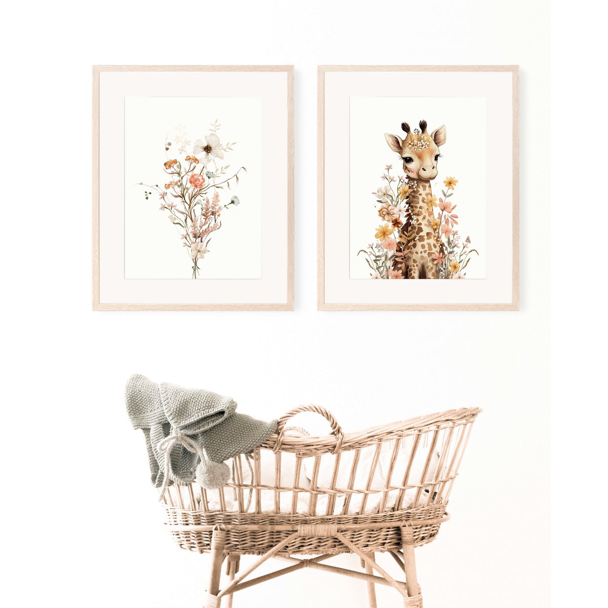 Giraffe nursery poster, giraffe poster, floral nursery print, mother and baby giraffe poster, nursery giraffe print, wildflowers print, girls nursery poster, girls room decoration