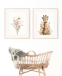 Giraffen-Kinderzimmer-Poster, Giraffen-Poster, Blumen-Kinderzimmer-Druck, Mutter und Baby-Giraffen-Poster, Kinderzimmer-Giraffen-Druck, Wildblumen-Druck, Mädchen-Kinderzimmer-Poster, Mädchenzimmer-Dekoration