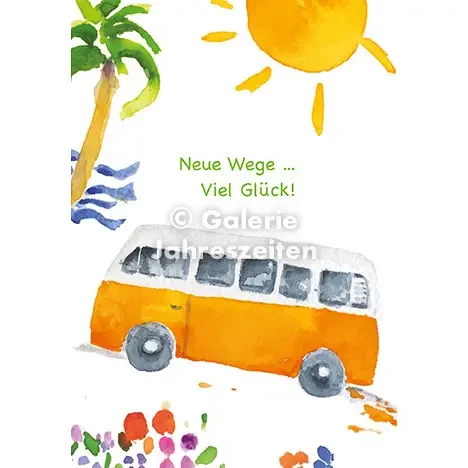 Nuovi modi | Buona fortuna | Bus e sole della mappa dell'acquerello