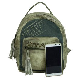 Sunsa Leder/ Canvas Rucksack. Vintage Backpack, Retro Daypack. Cityrucksack Tasche für Frauen/ Mädchen in Unikate Design. Mini Freizeitrucksack für Alltag.