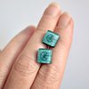 Dandelion button earrings, Turquoise green color, Glass and sterling silver