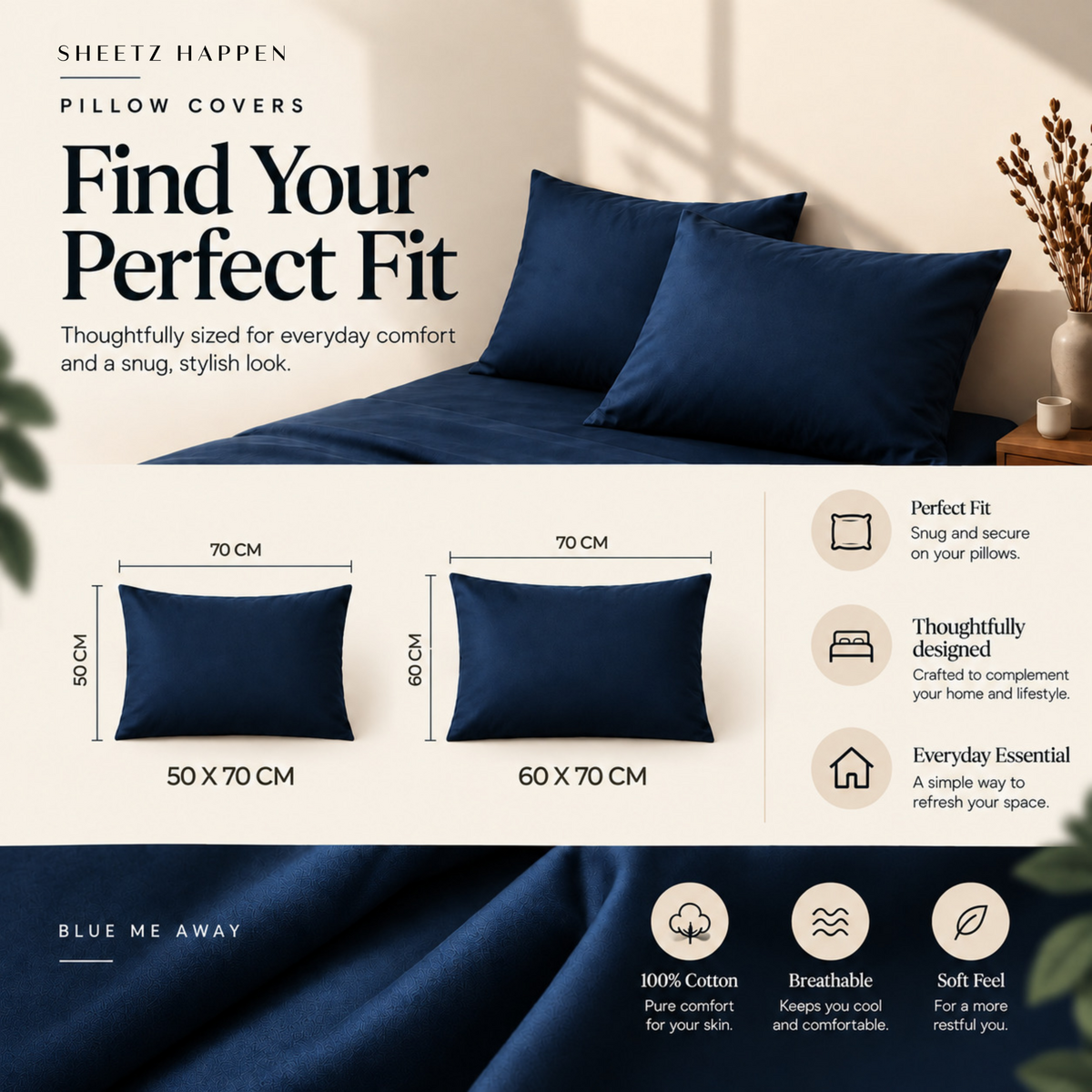 Housse de coussin - Satin de coton 400 fils au pouce - Blue me away