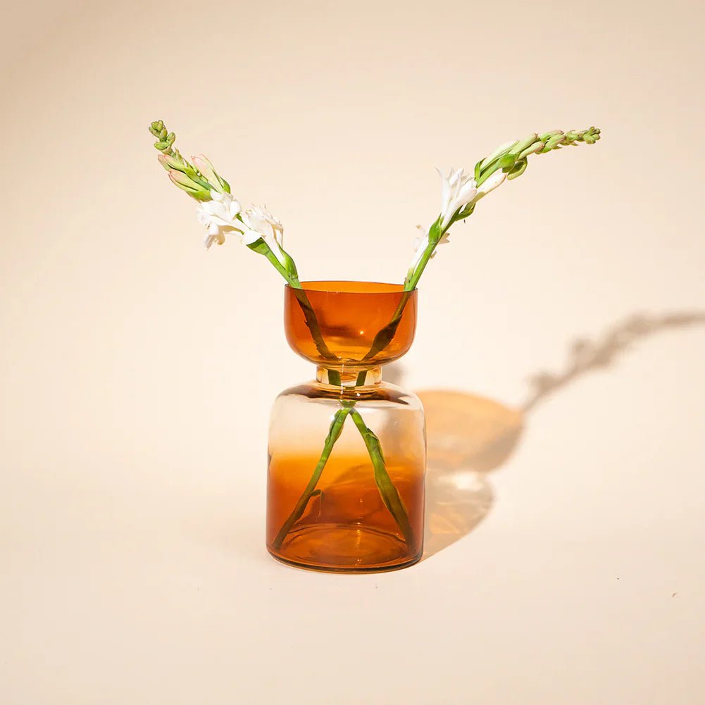 Vaso in vetro colorato soffiato a bocca - Marrone foschia, bocca larga, due dimensioni