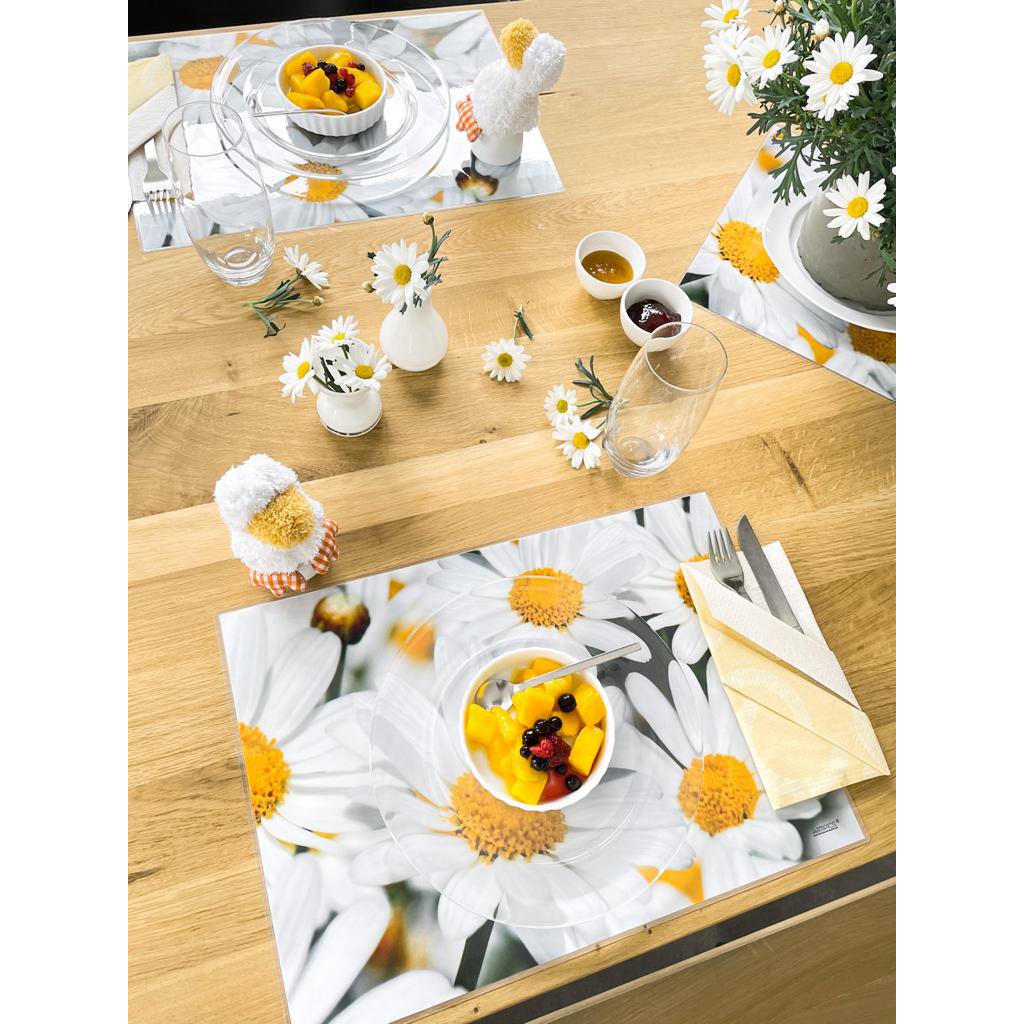 Sets de table Artipics Marguerites blanches 4 pièces sets de table lavables en plastique chacun 42 x 30 cm sets de table printemps frais décoration de table cuisine/salle à manger/invités