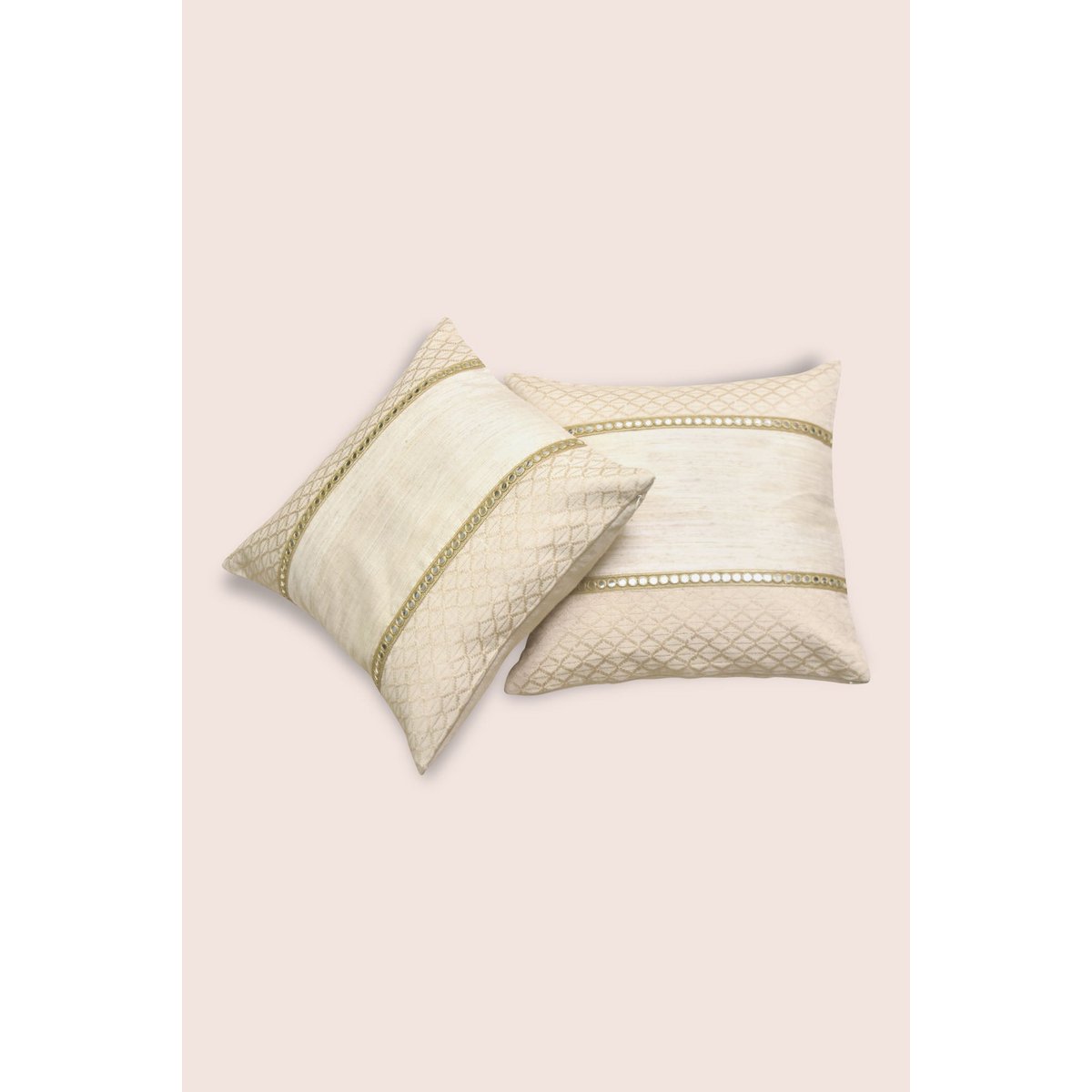 Handwoven Matka Silk Cushion Cover - Cotton Blend, Mirror Work